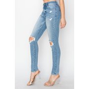 Risen High Rise Knee Distressed Skinny Jeans