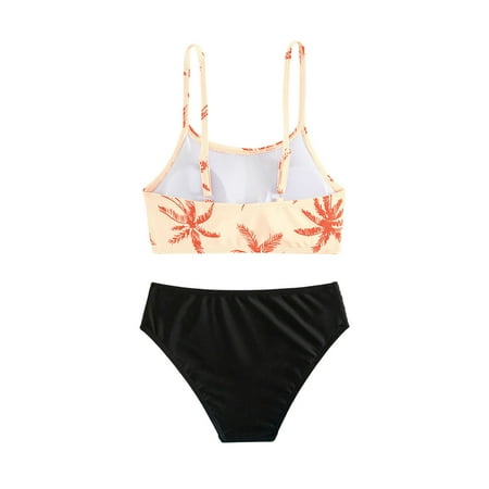 Hihipz Swimming Suit For Big Girls Ruffle Trim Two Piece Sporty Lightweight Beach Vacation Bathing Suit Sizes 13-14