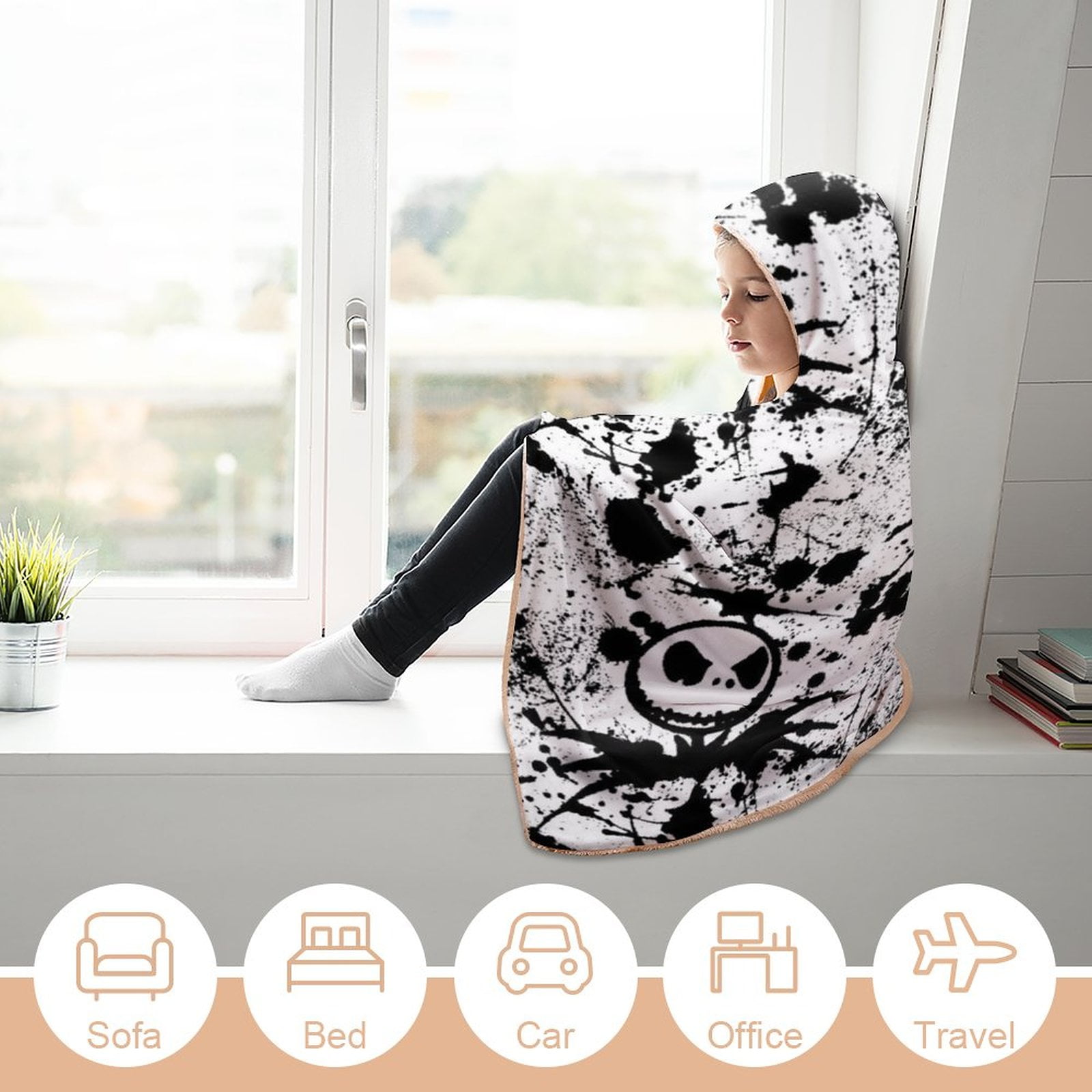The Nightmare Before Christmas Jack Skellington Soft Wearable Blanket Hoodie Hooded Blanket Warm Decor Gift For Kids Adult For Sofa Bed Office