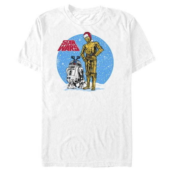 Men's Star Wars C-3PO and R2-D2 Snowscape Graphic Tee White Large