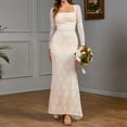 thumbnail image 4 of Wedding Dresses for Bride Long Sleeve A-Line Maxi Dress Solid Color Lace Wrap Hip Formal Beach Bride Dress, 4 of 6
