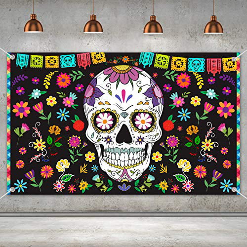 Halloween Day Of The Dead Skulls Flowers Flag Banner Bunting Party Decorations 