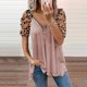 thumbnail image 1 of Puntoco Mujer Verano Manga Cortaｖ-Cuello Cremallera Leopardo Hollow Out Camiseta Blusa tops Puntoco Puntoco-3768, 1 of 4