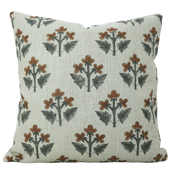 Fabdivine Floral Block Print Boho Decorative Linen Throw Pillow Cover, Handblock Printed Cushion Cover for Sofa , 12"X20", Brown