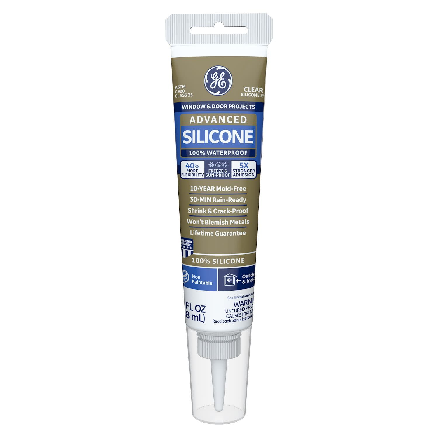 GE Advanced Silicone Window & Door Sealant, 1, Clear 2.8 oz Squeeze Tube