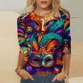 thumbnail image 2 of QATAINLAV Mardi Gras Printed Shirts for Women Fashion 3/4 Sleeve Crewneck Mask Graphic Tee Blouses Funny Parade Party Tunic Tops Multicolor XXXL Prime Sales, 2 of 6