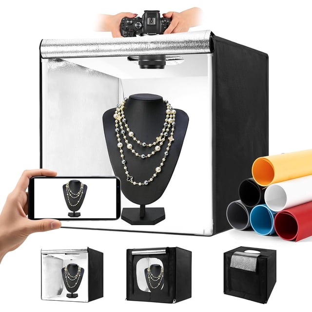 Photo Light Box ///// Photo Studio Lightbox with CRI> Light Beads. Dimmable Shooting Tent Kit with and Warm Light. Color Backdrops Photo Booth for Photog