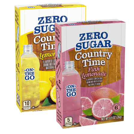 Country Time 1 Lemonade and 1 Pink Lemonade On-The-Go Powdered Drink Mix Zero Sugar Low-Calorie Water Enhancer Easy to Prepare Sweet Citrusy Taste Beverages 6ct each Box 2 Pack Total of 12 Servings