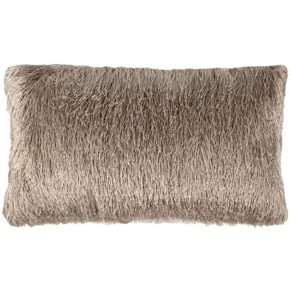 Pemberly Row Contemporary 14" x 24" Throw Pillow in Champagne and White