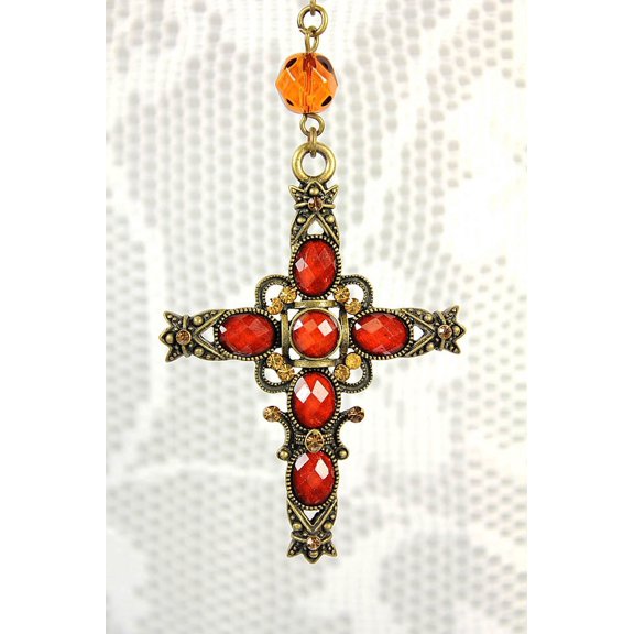 Beaded Cross Necklace   Earring Set - Topaz - NE-ACQN4679G