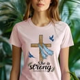 thumbnail image 5 of She Is Strong Proverbs 31:25 Christian Cross T-Shirt for Women, Natural, Size L, 5 of 6