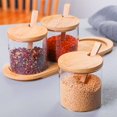 thumbnail image 1 of MesaSe 6 Pcs Pot à Condiments avec Couvercle en Bambou Contenant d'Assaisonnement en Verre avec Cuillère Plateau en Verre Réutilisable Résistant à la Chaleur Bocaux à Condiments Lavables Pot de Rangement pour Assaisonnement pour Maison Cuisine Sel, 1 of 10