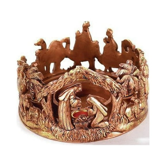Dicksons Nativity Scene Antique Gold Tone 11 x 11 Resin Stone Christmas Advent Candle Holder