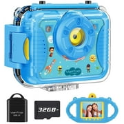 VanTop Junior K8 Kids Camera with 32GB Memory Card, Selfie 1080P Supported Waterproof Video Camera / 8MP 2.4 inch Large Screen, Fill Light, Face Recognition, 4 Games, Extra Kid-Proof Silicon Case Blue