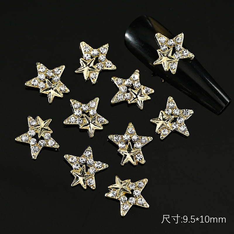 10pcs 3D Silver Pentagram Star Nail Art Alloy Rhinestone Luxury Metal Star Charms Nails Jewelry Gem Manicure Nail Art Decoration