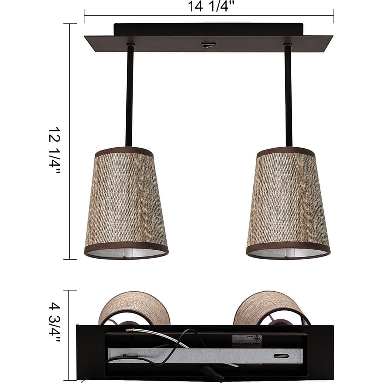 Facon Decorative Fabric RV Light Fixture with On Off Switch LED Pendent Dining Room Lamp with 2 LED Lights Oil Rubbed Bronze Finished 12V DC