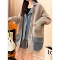 thumbnail image 2 of 2023 Spring Autumn Denim Patchwork Loose Lazy Style Thickened Clothes Knitted Sweater Coat Cardigan Top Women, 2 of 5