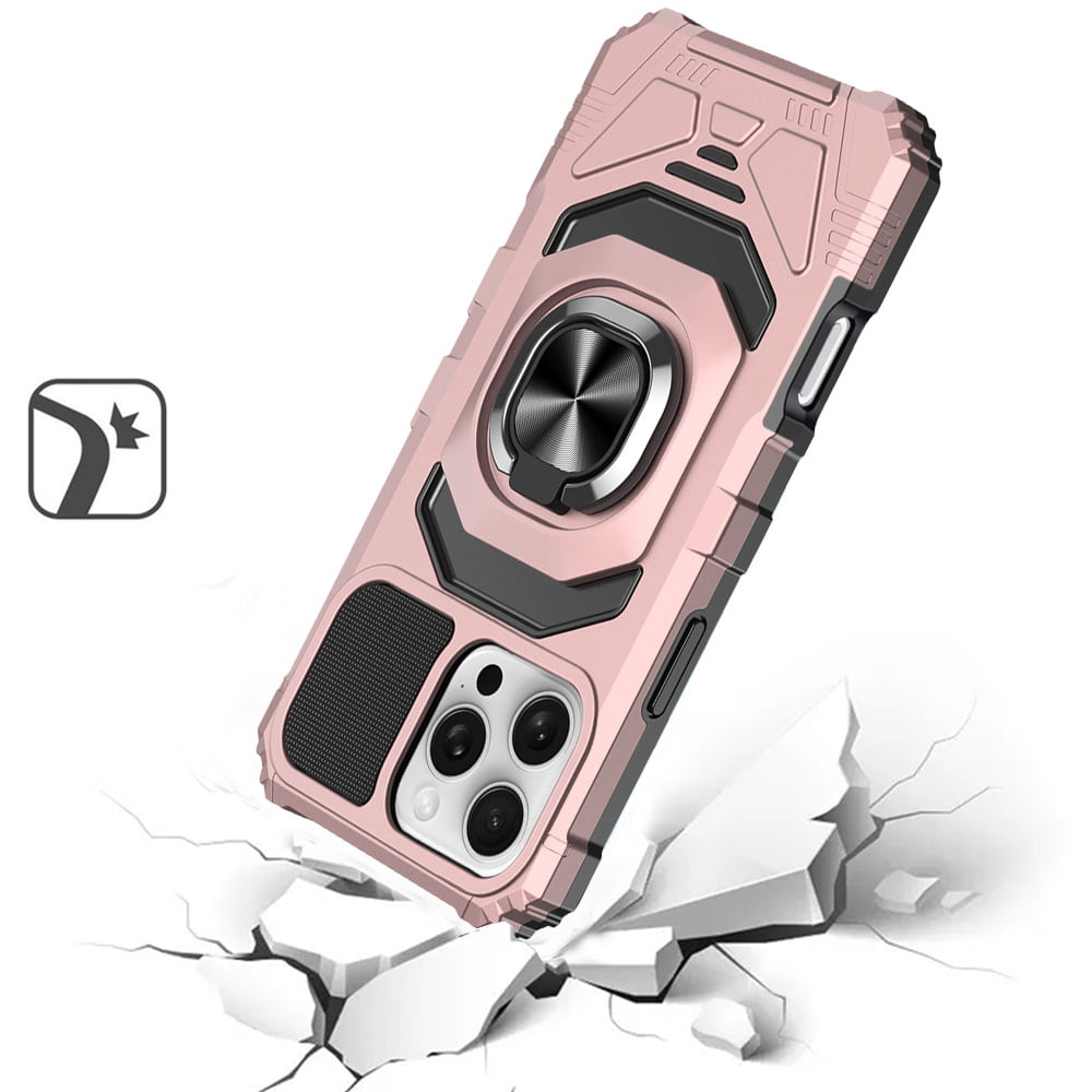 For TCL 50 XE 5G Hybrid Dual Layer with 360° Rotate Magnetic Ring Stand Holder Kickstand TPU Rugged PC Shockproof Cover ,Xpm Phone Case [ Rose Gold ]