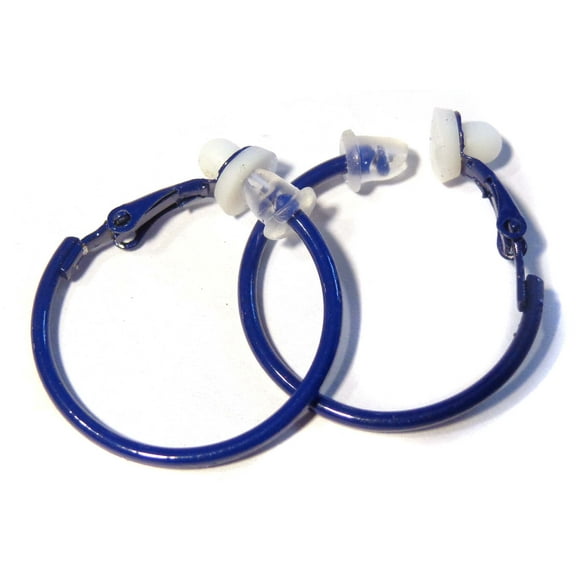 Clip-on Hoop Earrings 1.5 inch Navy Blue Hoop Earrings