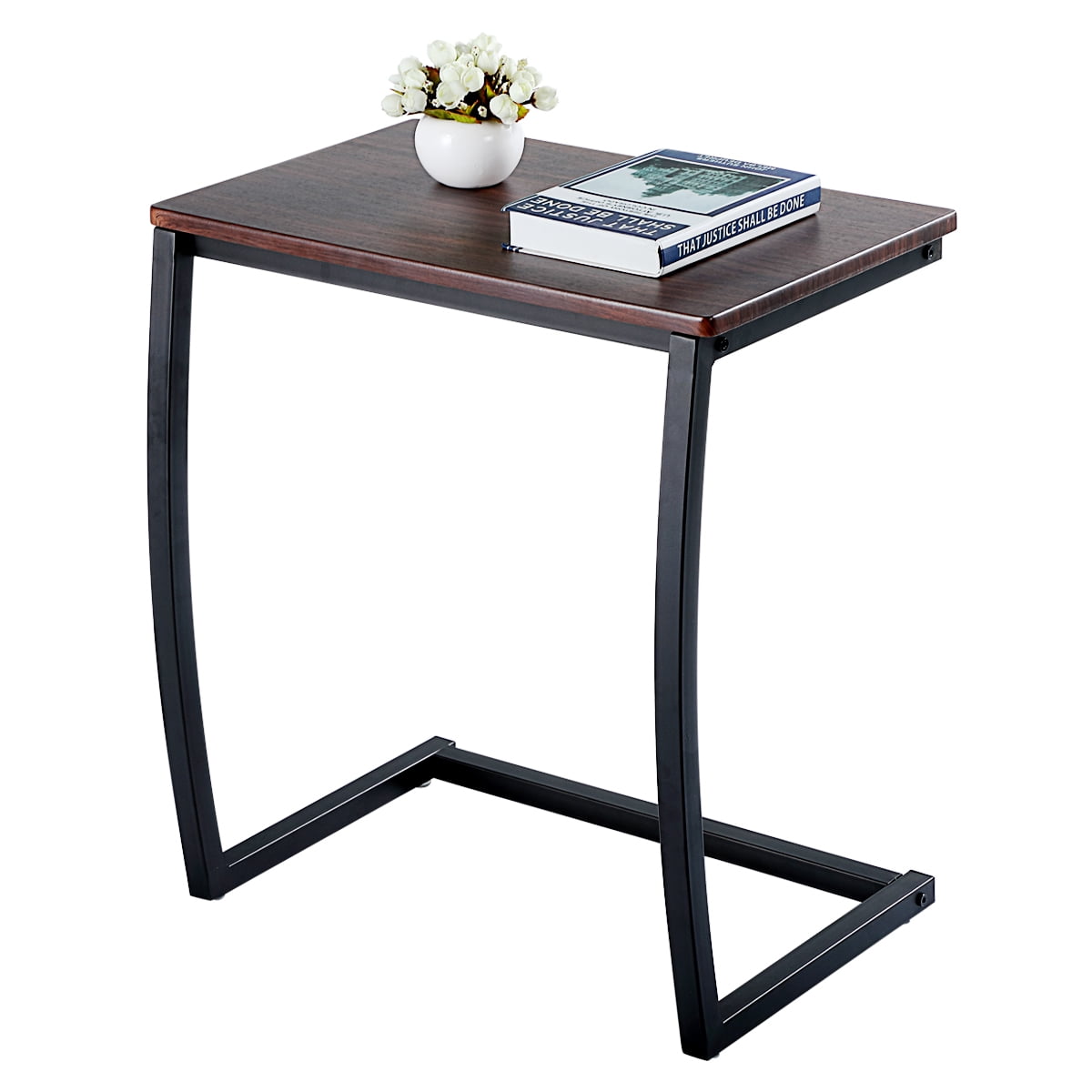 Lowestbest C Shape Accent Side End Table w/ Brown Desktop Lowestbest C Shape Accent Side End Table w/ Brown Desktop