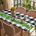 thumbnail image 3 of St. Patrick's Day Table Cloths for 6 Foot Rectangle Tables, Green Shamrock Grasses Black White Plaid Patio Waterproof Elastic Fitted Tablecloths, Washable Rectangular Table Cover for Camping, 3 of 8