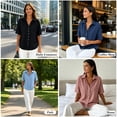 thumbnail image 2 of Plus Size Women's Casual Flared V Neck Short Sleeve Button Up Solid Color Top Blouse With Pockets Soft Lightweight Daily Wear | CSEONE,Pink 2XL, 2 of 9