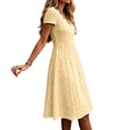 thumbnail image 6 of ChaoHeng Dresses for Women for Solid Linen V Neck Button Short Sleeve Mid Calf Breathable Summer Casual Dress Yellow XXXXXL, 6 of 7