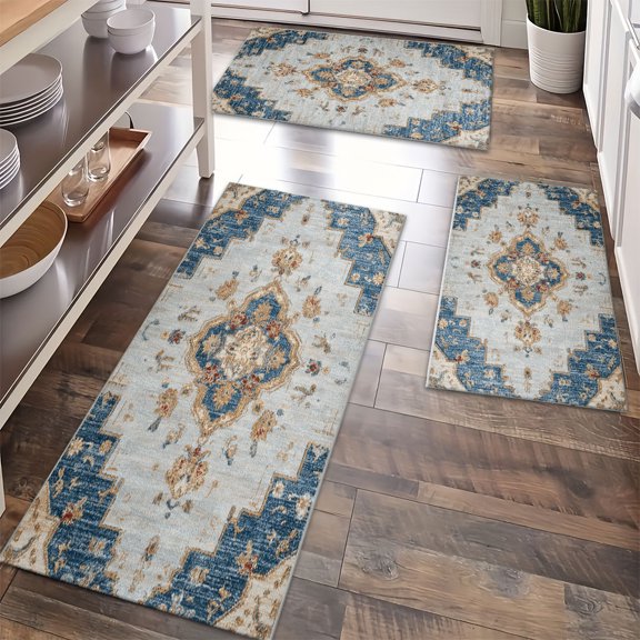 Kitchen Rugs Sets of 3 Non Slip Washable Kitchen Mats for Floor, Waterproof Kitchen Runner Rug, Floor Mat Carpet for Entryway, Laundry, Sink, Hallway, Bathroom