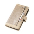 thumbnail image 6 of Wallet Case for iPhone 14 Shining Zipper Pocket Cover, Glitter Sparkle Luxury PU Leather Magnetic Flip Folio Case with Card Slots Kickstand Wrist Hand Strip Shockproof Case, Gold, 6 of 7