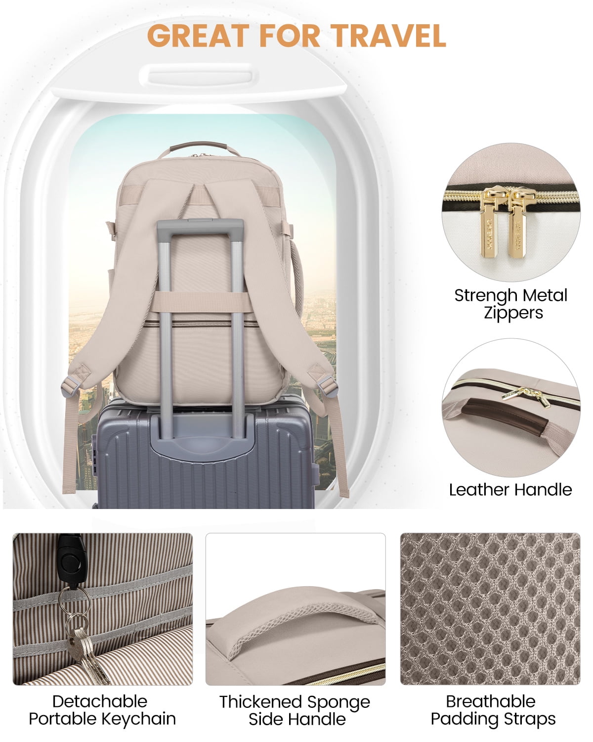 Lovevook Backpack Men Women, 40L Expandable Carry On Backpack Set Airline Approved, Larger Waterproof Suitcase Weekender Overnight Bag TSA Friendly