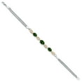 thumbnail image 3 of Gem Stone King 925 Silver and 10K Yellow Gold Green Chrome Diopside and White Lab Grown Diamond Bracelet for Women (1.86 Cttw, Gemstone, Oval, Wheat Chain, 7 inches), 3 of 5