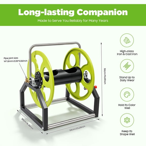 328ft Garden Hose Reel 360° Nozzle Rotates 2 Mount Types W/ Reinforced Brackets