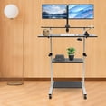 thumbnail image 4 of Mobile Standing Desk with Dual Monitor Stand, 54.5-72.25" Height Adjustable Laptop Desk Computer Workstation on Wheels, Standing & Sitting 2 Modes, Stand Up Desk for Home Office, 4 of 7