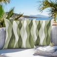 thumbnail image 3 of Throw Pillow Covers 16x16 Inch Set of 2, Sage Green Stripes Waterproof Outdoor Pillow Covers, Retro Farmhouse Abstract Ripple Decorative Cushion Pillowcases for Couch, Sofa, Bed, Garden, Patio, 3 of 9