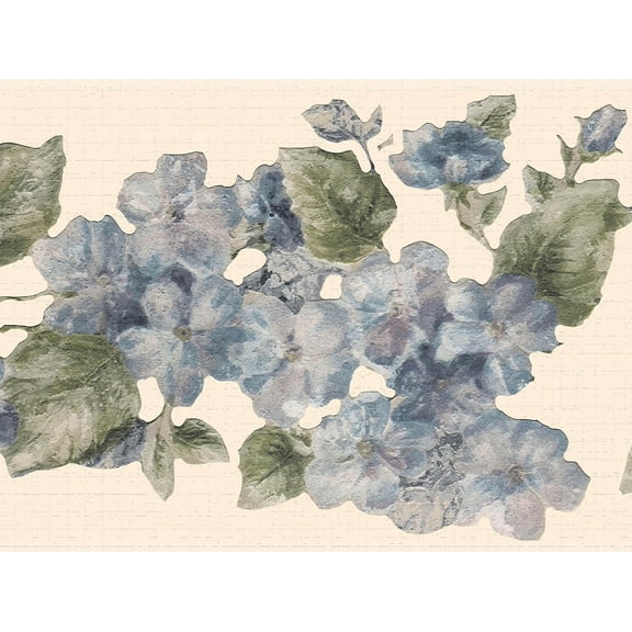 Dundee Deco's Peel and Stick Wallpaper Border - Floral Blue Green Flowers Wall Border Retro Design, 15 ft x 7 in, Self Adhesive