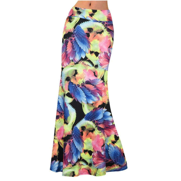 Women s Stretch Mermaid Skirt Casual Comfortable Elastic High Waist Hip Ethnic Long Skirt Walmart
