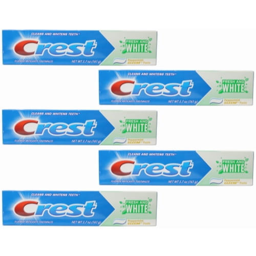 5 pack Crest Fresh and White Toothpaste 5.7 Oz (Formerly Gleem