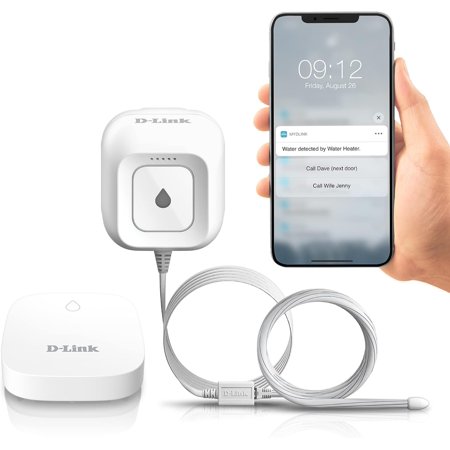 D-Link DCH-S1621KT Wi-Fi Water Leak Sensor and Alarm Starter Kit, Whole Home System with App Notification, AC Powered, No Hub Required (DCH-S1621KT), White