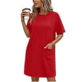 thumbnail image 5 of Wovilon Women's Dresses, Casual Summer T Shirt Dresses for Women, Crew Neck Short Sleeve Loose Fit Tunic Dress with Pockets, Lightweight Breathable Vacation Travel Everyday Wear, 5 of 6