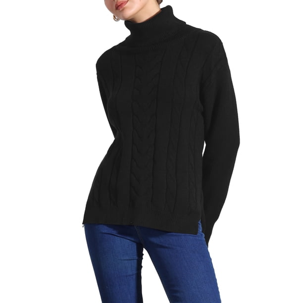 Suéteres de punto de cable de INSPIRE CHIC para mujer con diseño asimétrico y cuello alto de manga larga