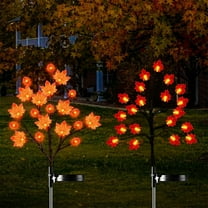 Solar Outdoor Garden Light | Thanksgiving Fall Decor | Maple Leaf Pumpkin Design | 20 LED Lamps | Solar Powered Yard Stake | Autumn Harvest Patio Decoration | 31.5x12.6in | 1 Pack | Orange