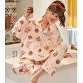 thumbnail image 1 of Conjuntos de pijamas a rayas para Mujer, ropa de dormir de punto de algodón para Mujer, Pijama de dibujos animados para Mujer, ropa de casa Pjs de 2 piezas, 1 of 4