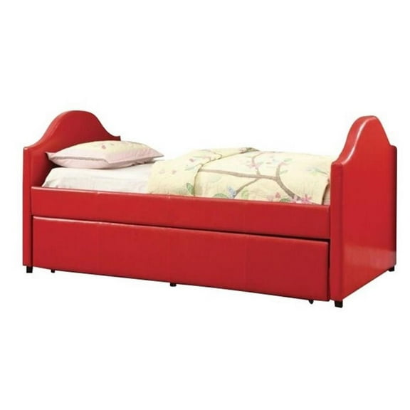 Bowery Hill Contemporary Upholstered Daybed with Trundle in Red