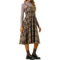 thumbnail image 4 of INSPIRE CHIC Women's Vintage Plaid Sleeveless A-Line Overall Pinafore Midi Dress XS Brown, 4 of 6