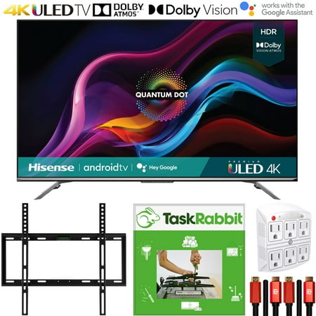 Hisense 55 Inch U7G Series 4K ULED Quantum HDR Smart Android TV 55U7G (2021) Bundle with TaskRabbit Installation Services + Deco Gear Wall Mount + HDMI Cables + Surge Adapter