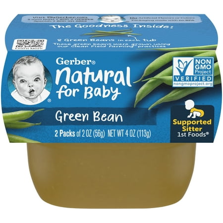 Gerber 1st Foods Natural for Baby Baby Food, Green Bean, 2 oz Tubs (16 Pack)
