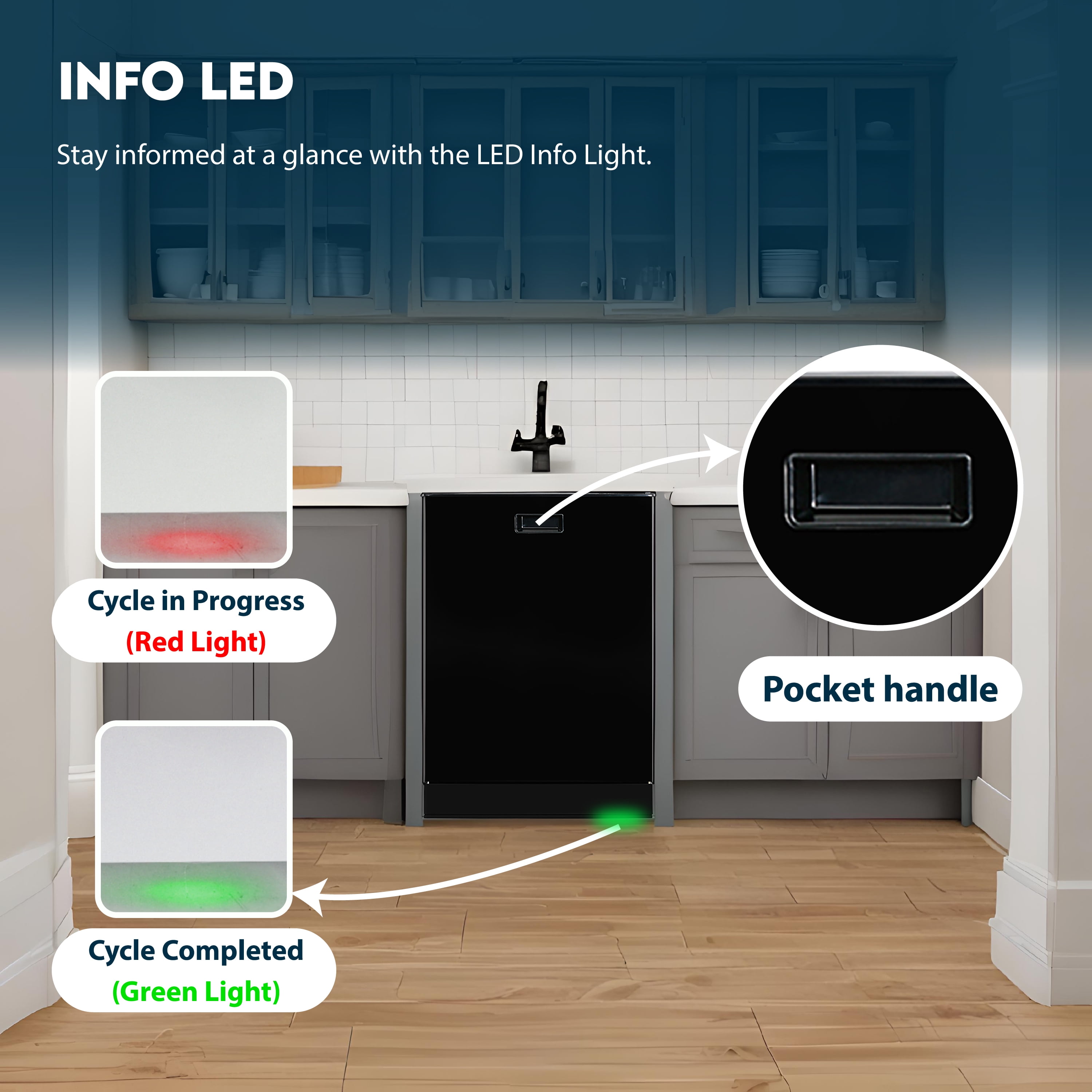 Equator 24" Built-In Dishwasher with 8 wash settings, Quiet operation and Touch Button Control Panel Made in Europe