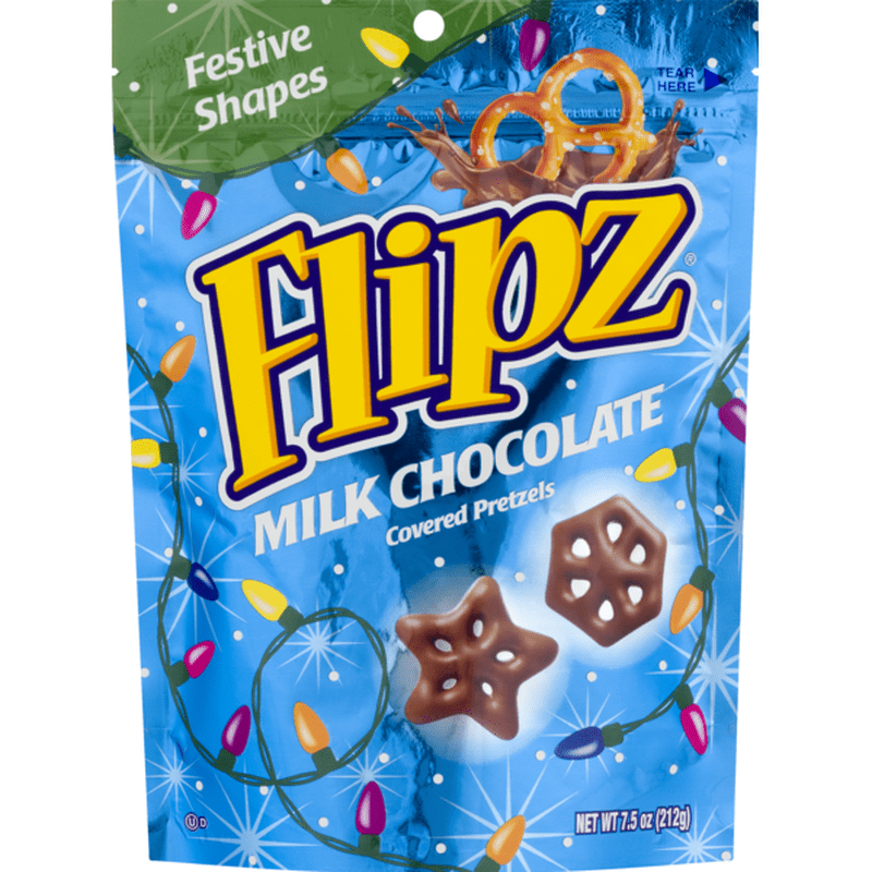 Flipz Milk Chocolate Covered Pretzels Holiday Festive Shapes, 7.5oz