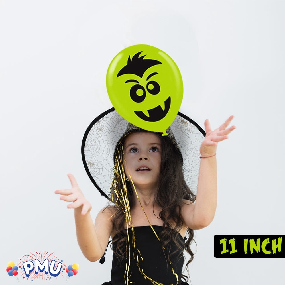 PMU Halloween Laughing Faces Balloons - Small Latex Balloons for Halloween Theme Parties, Trick-or-Treat & Party Favors Supplies - 12 Inch Kooky Vampire Lime Green, (50/Pkg) Pkg/1