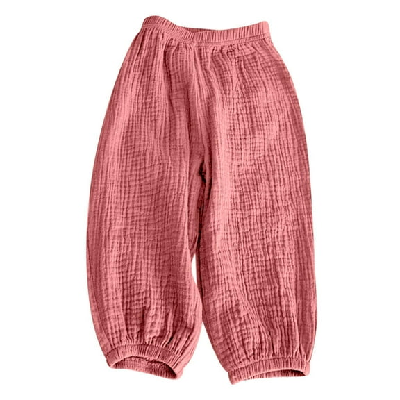Zwiiyzr 2-8Y Toddler Baby Girl Cotton Linen Joggers Pants Elastic Basic Long Pants Halem Bloomers Infant Kid Fall Clothes Pink